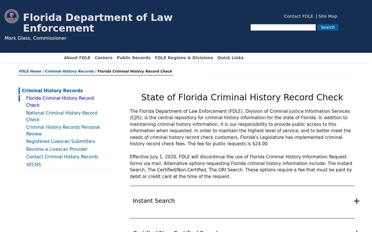 Gadsden County criminal records FDLE check options
