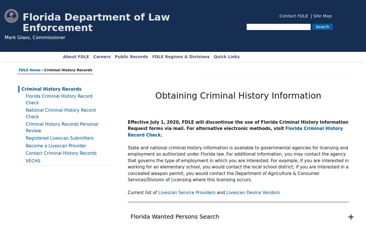 Gadsden County criminal history FDLE repository
