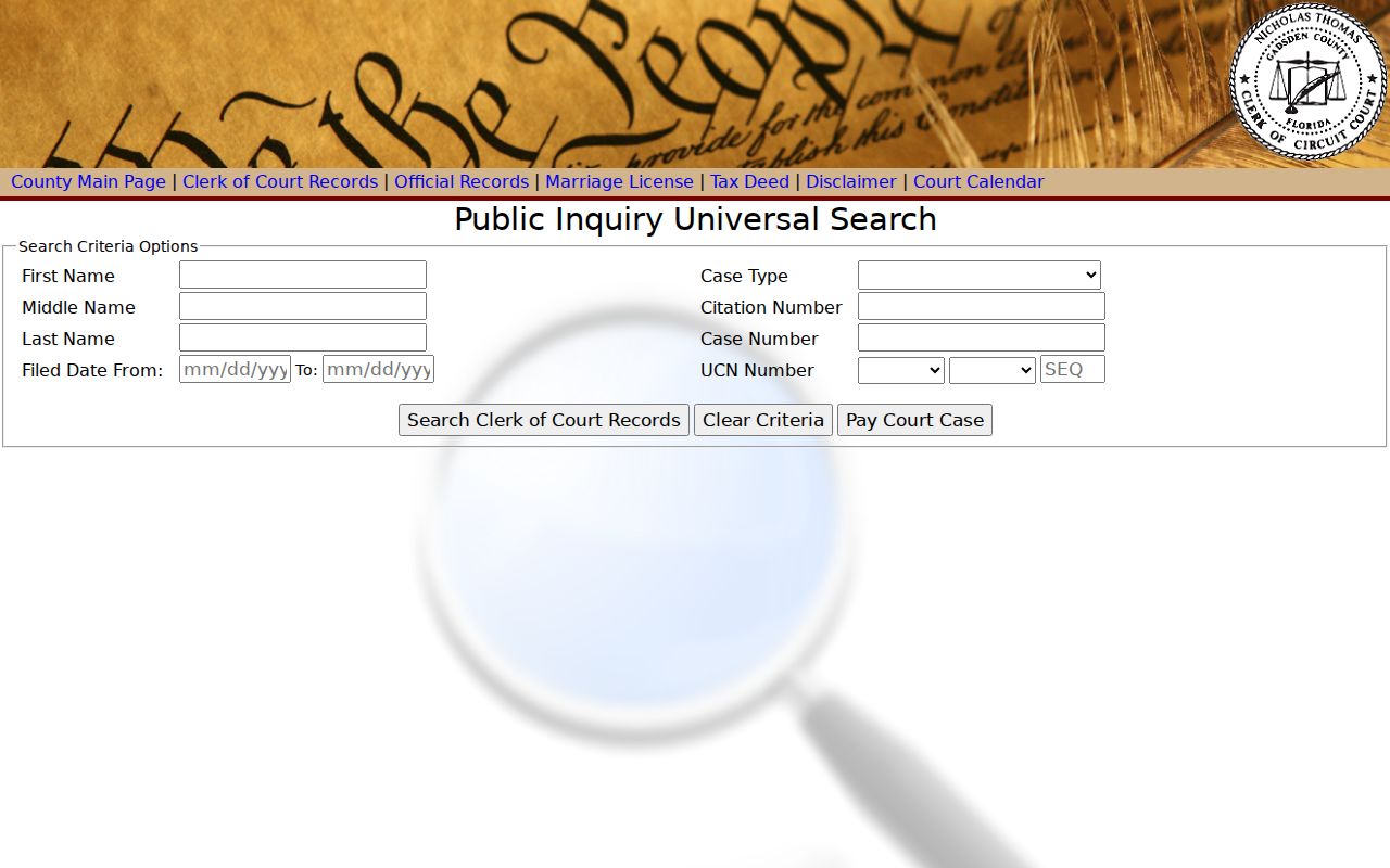 Gadsden County criminal court case Public Inquiry search