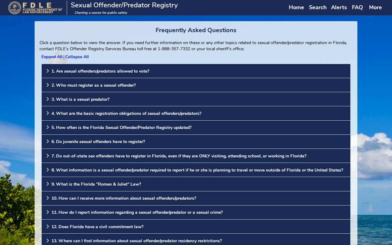 FDLE sex offender registry frequently asked questions and flyer guidance