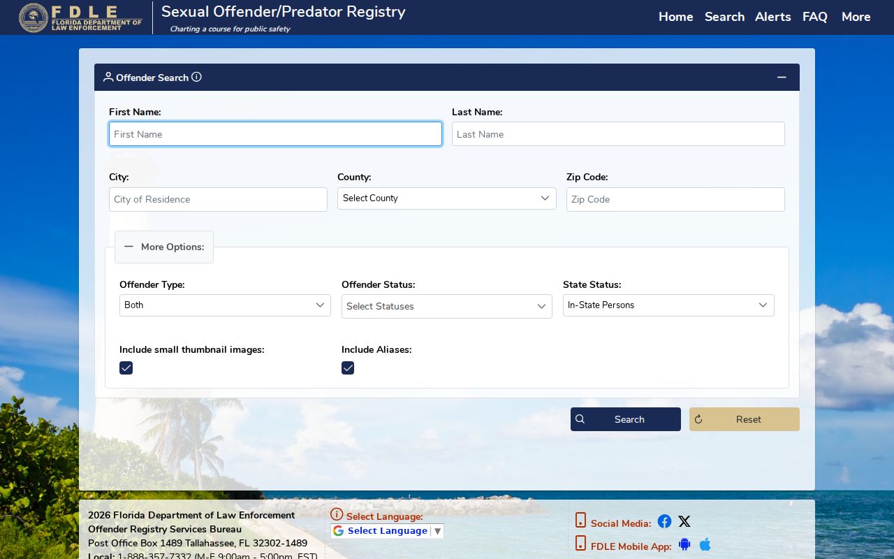 FDLE advanced sex offender registry search for Gadsden County